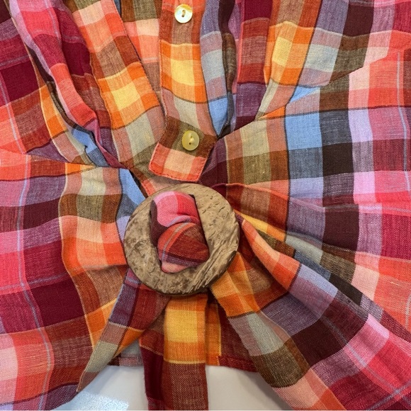 Lafayette 148 New York Plaid Button Front Buckle Accent Shirt - Picture 6 of 9